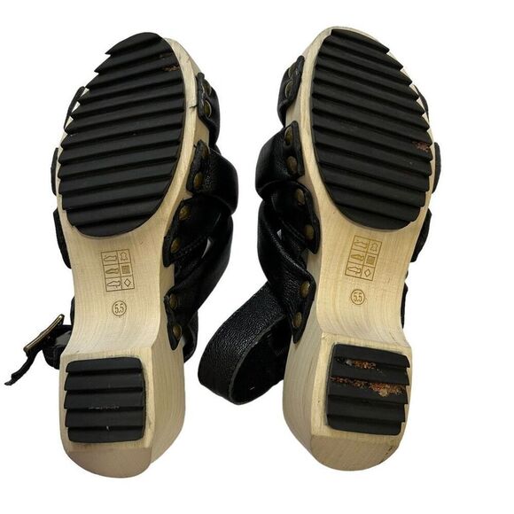 Kelsi Dagger Wood & Black Leather Sandals Sz 5.5 Brooklyn Grove Model - Picture 4 of 9